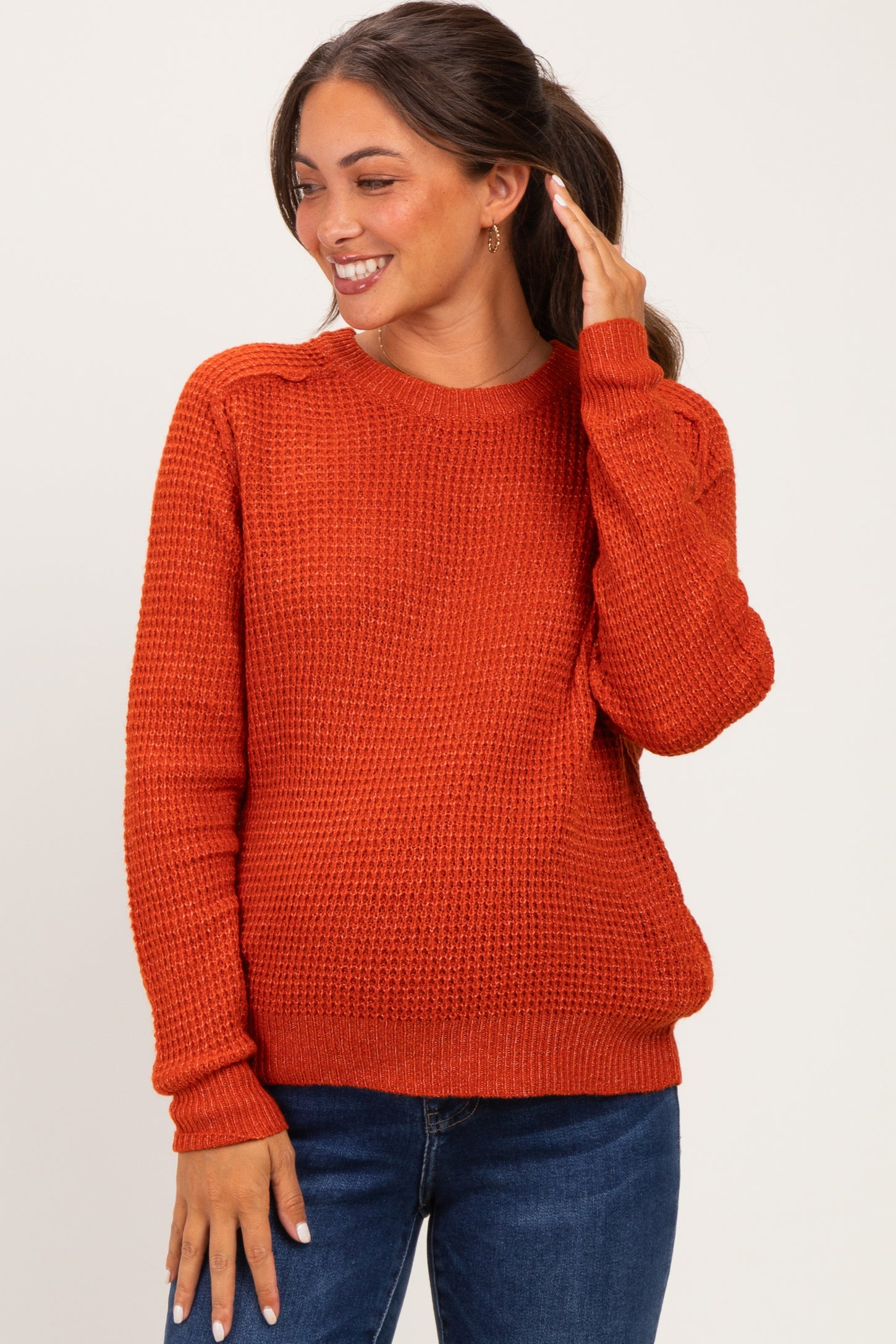 Rust Waffle Textured Maternity Sweater