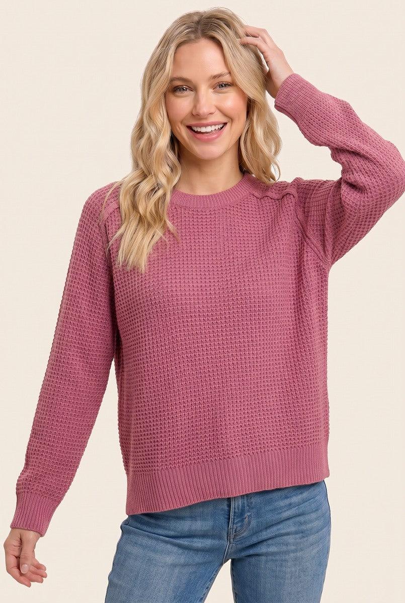 Pink Waffle Textured Sweater