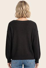 Black Balloon Sleeve Boat Neck Sweater