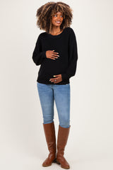 Black Balloon Sleeve Boat Neck Maternity Sweater