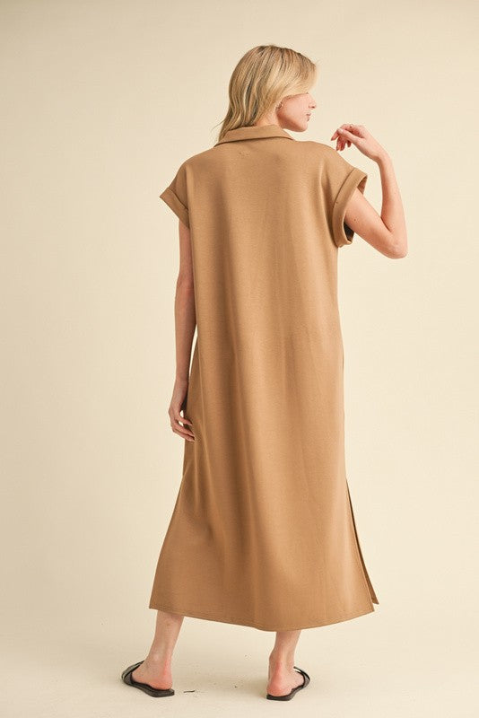 Camel Collared Oversized Midi Dress