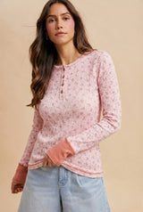 Soft Pink Floral Ribbed Maternity Henley Top