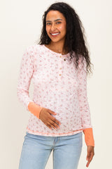 Soft Pink Floral Ribbed Maternity Henley Top