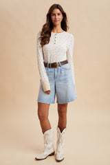 Ivory Floral Ribbed Henley Top