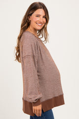 Chocolate Two Tone Oversized Thermal Knit Maternity Top