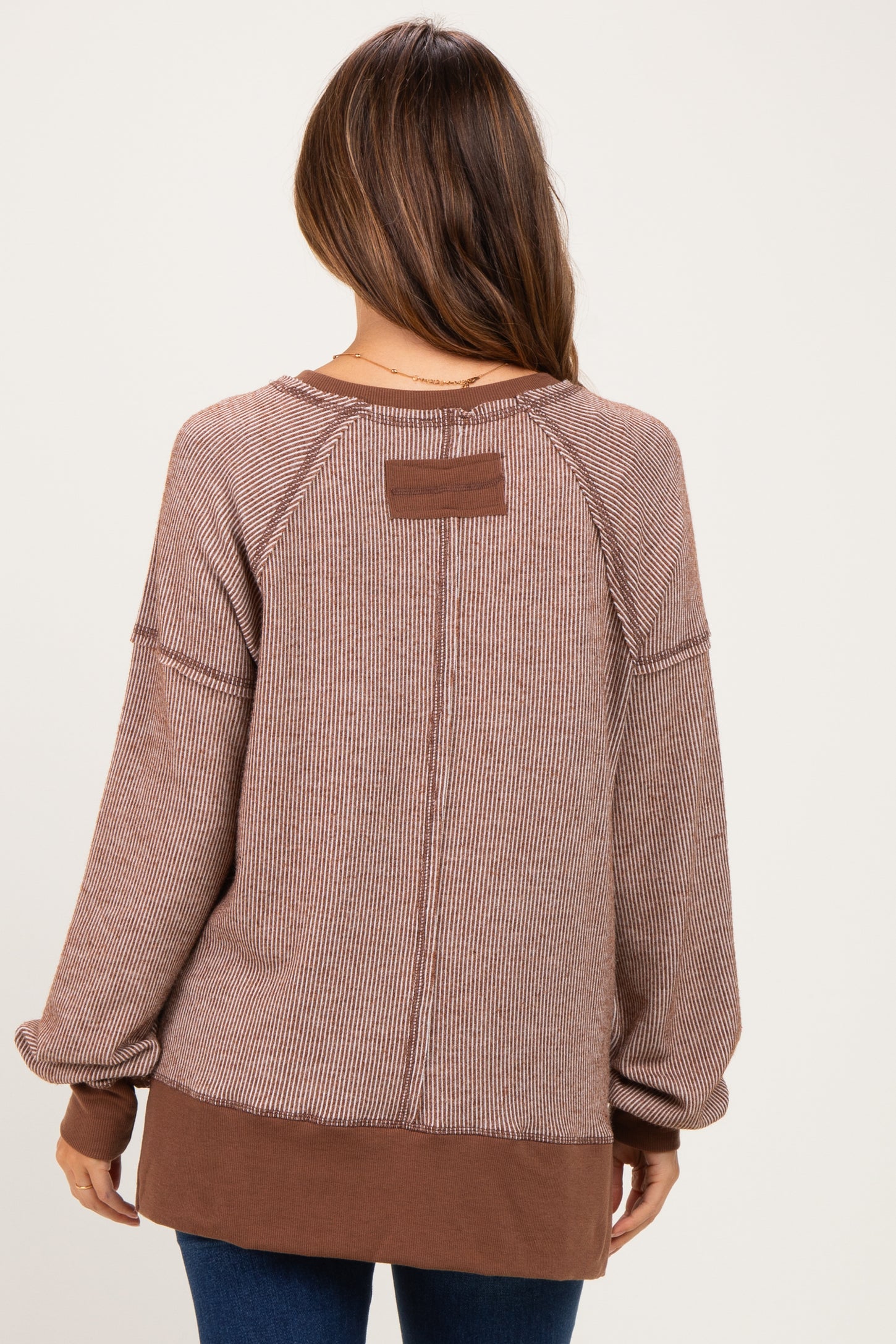 Chocolate Two Tone Oversized Thermal Knit Maternity Top