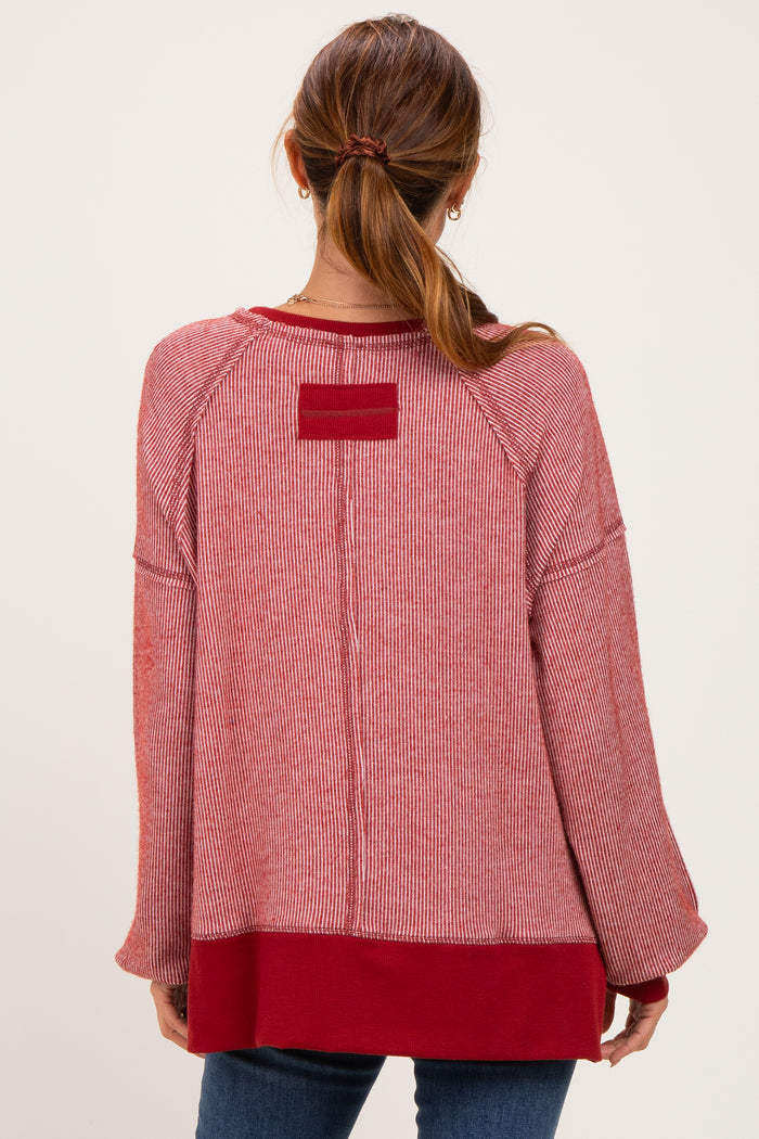 Burgundy Two Tone Oversized Thermal Knit Top