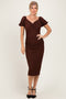 Brown Knit Twisted Bust Short Sleeve Midi Dress
