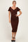 Brown Knit Twisted Bust Short Sleeve Midi Dress