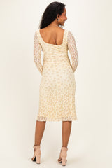 Cream Floral Lace Long Sleeve Square Neck Maternity Midi Dress
