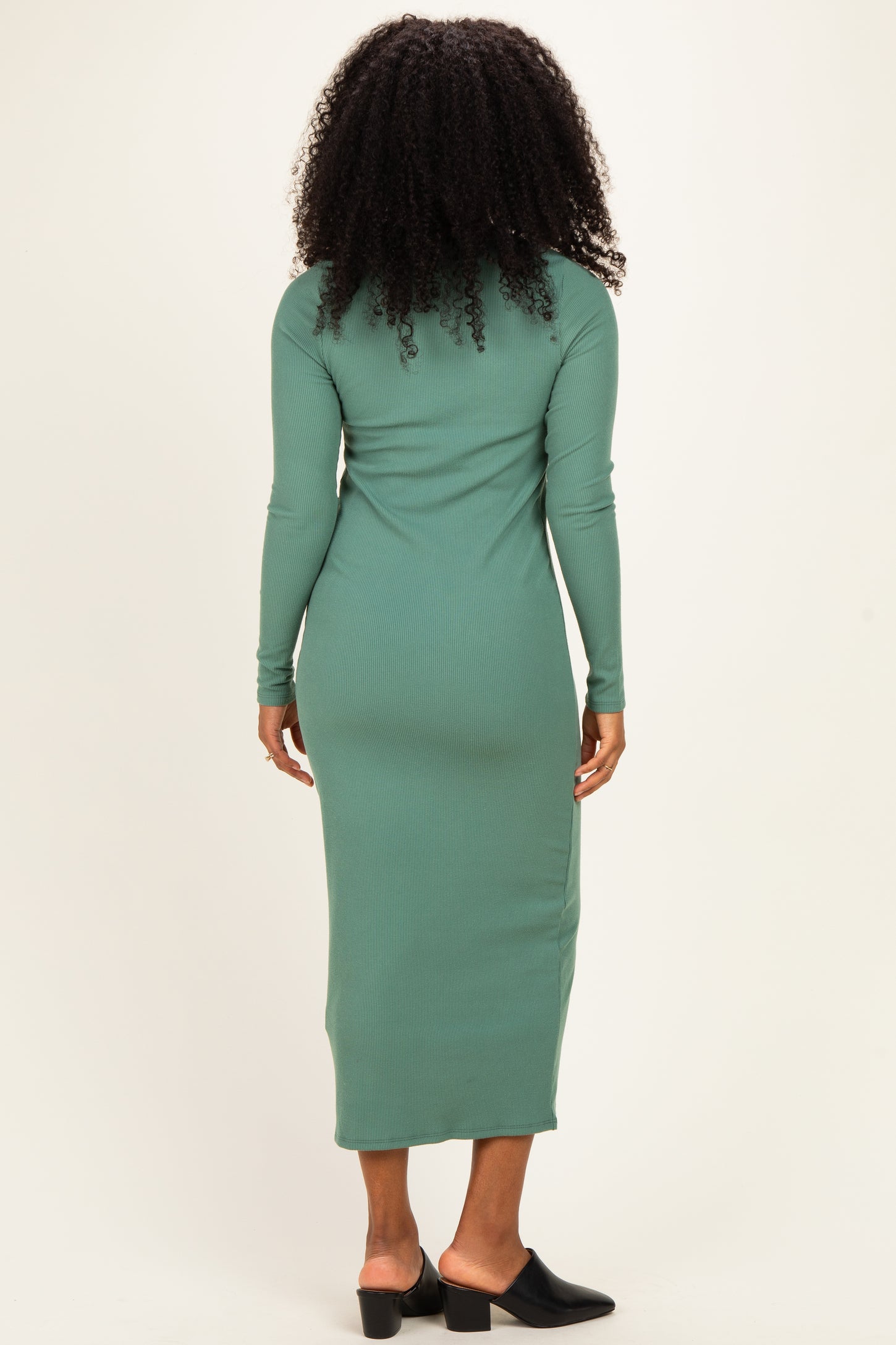 Olive Scoop Neck Long Sleeve Midi Dress