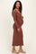 Brown Scoop Neck Long Sleeve Maternity Midi Dress