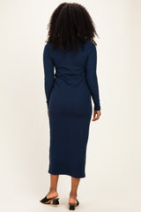 Navy Scoop Neck Long Sleeve Midi Dress