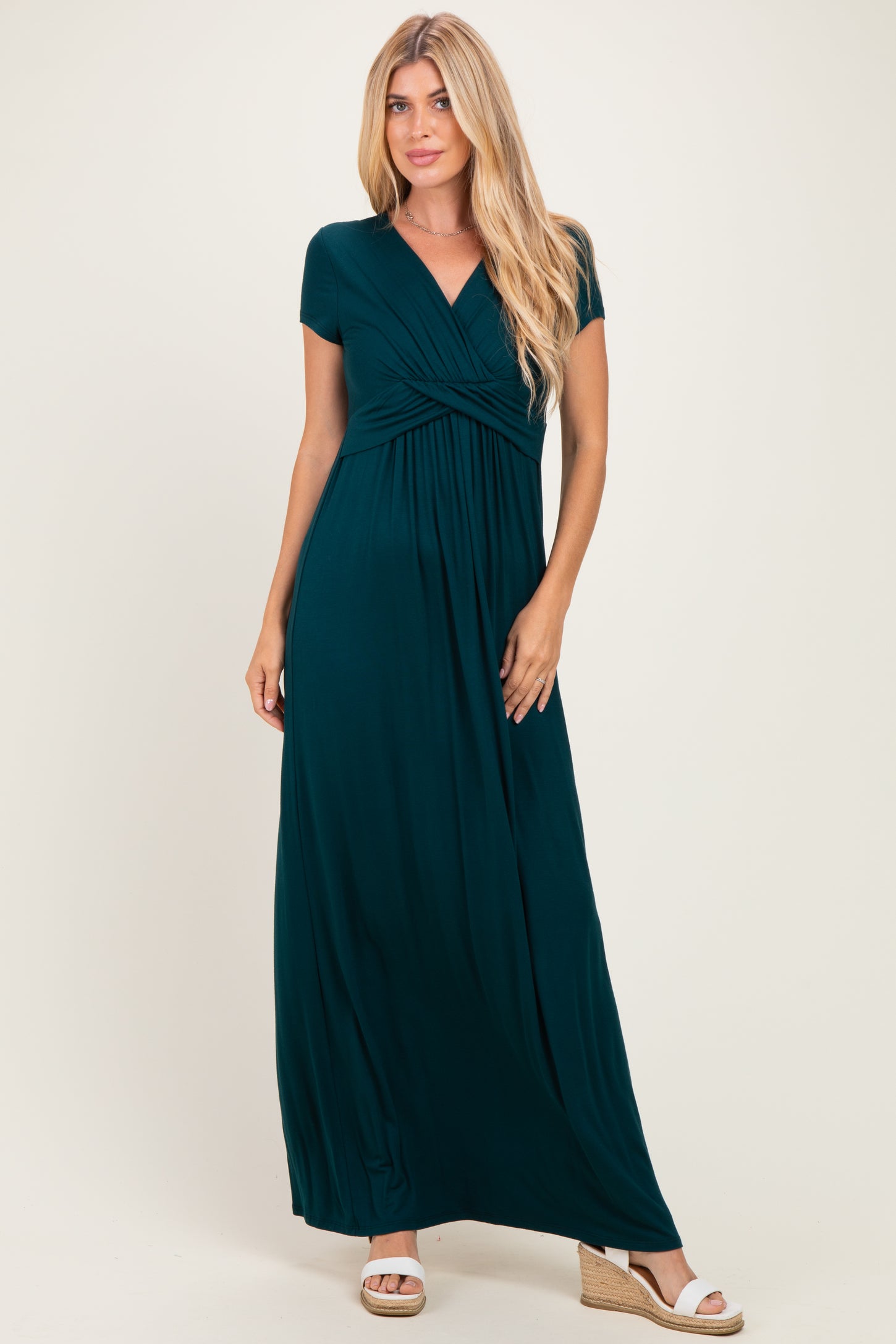 PinkBlush Hunter Green Draped Nursing Maxi Dress