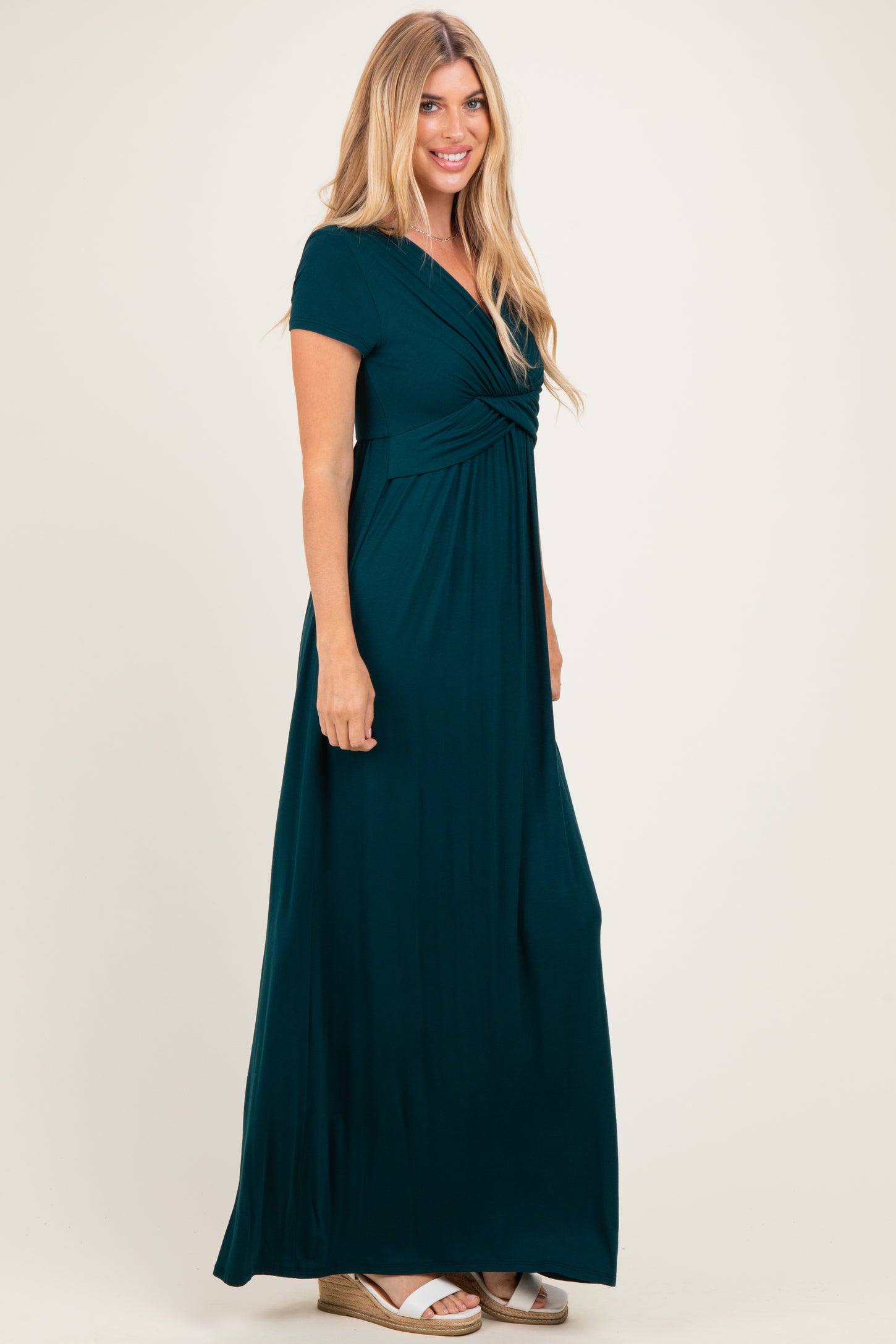 PinkBlush Hunter Green Draped Nursing Maxi Dress