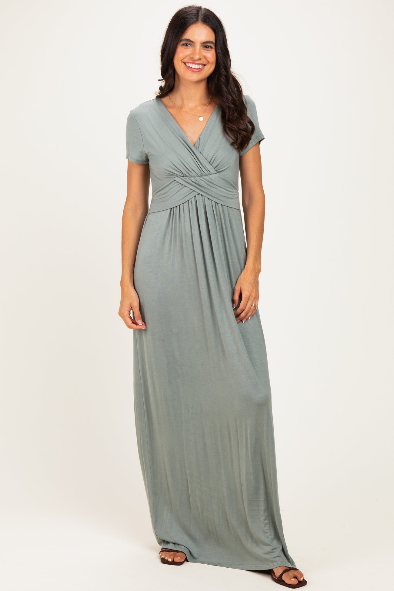 PinkBlush Teal Draped Maternity/Nursing Maxi Dress