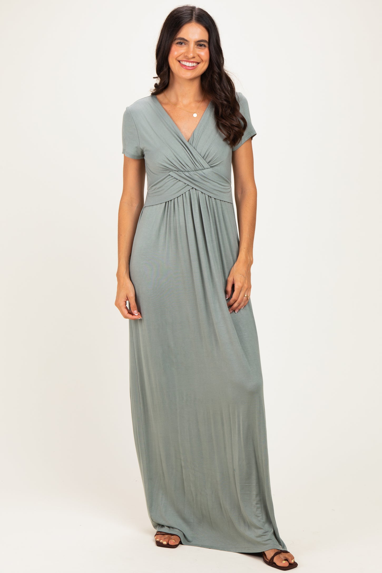 PinkBlush Teal Draped Maternity/Nursing Maxi Dress