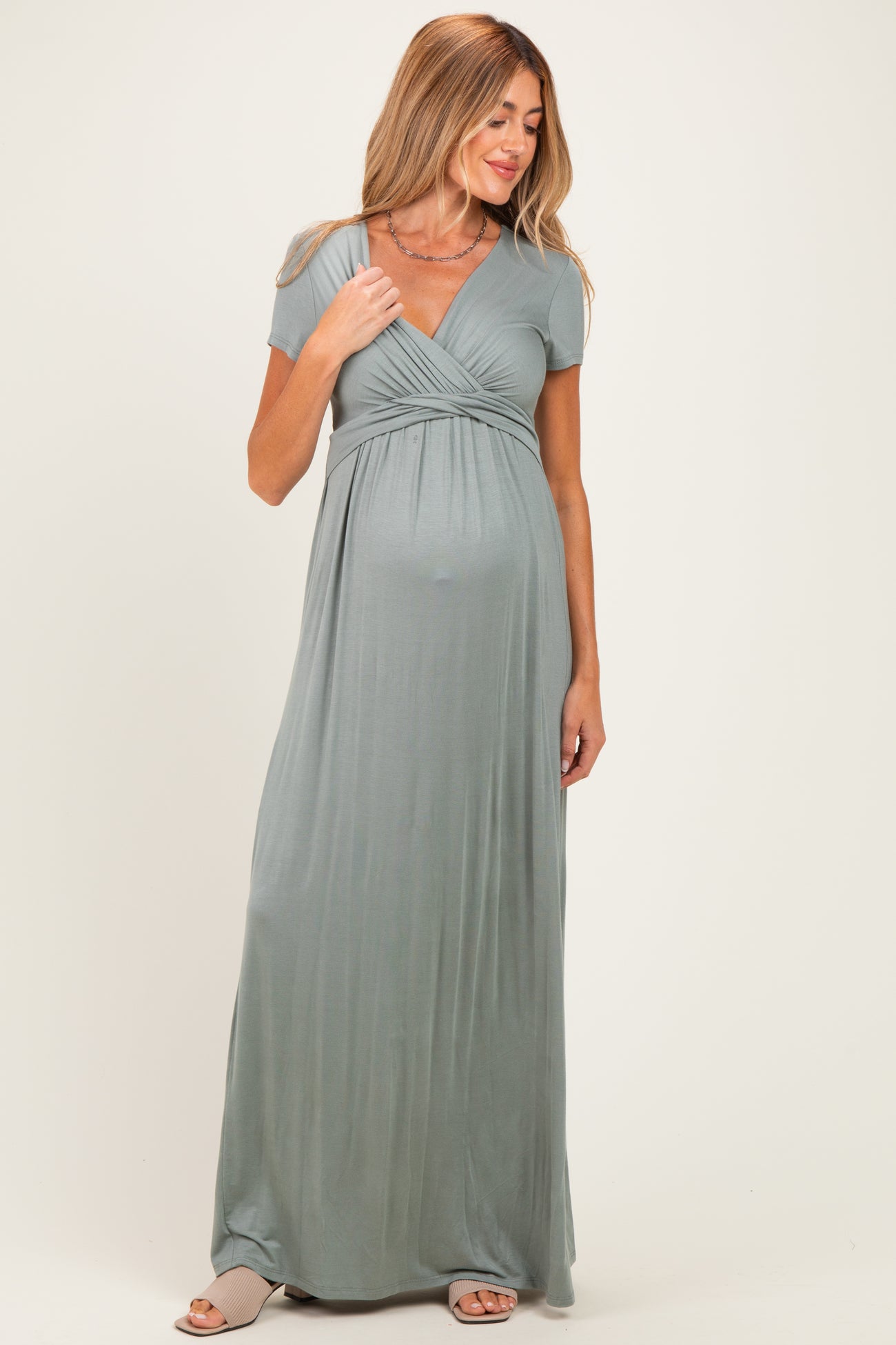 PinkBlush Teal Draped Maternity/Nursing Maxi Dress