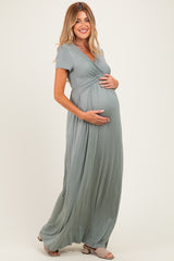 PinkBlush Teal Draped Maternity/Nursing Maxi Dress