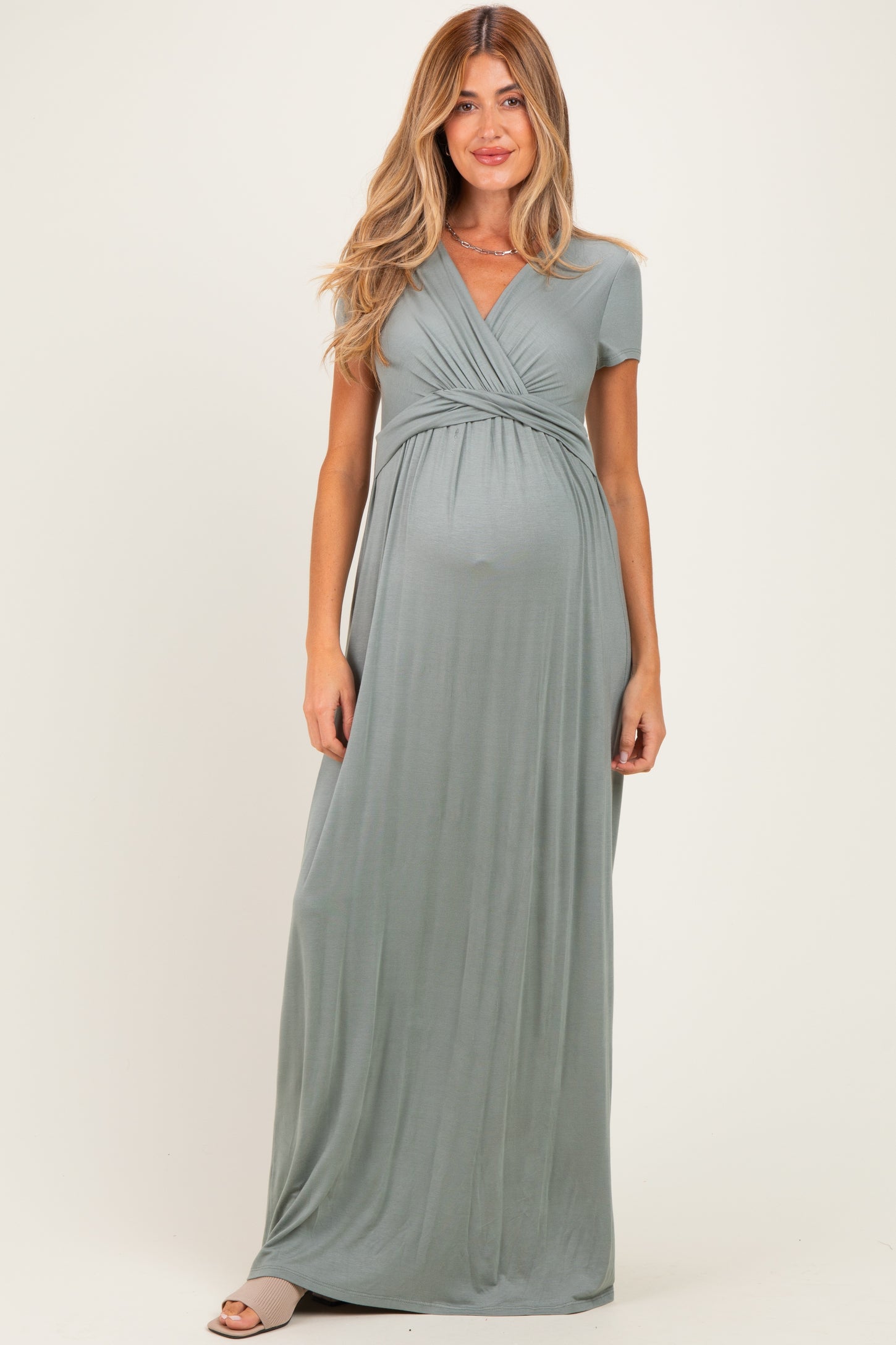 PinkBlush Teal Draped Maternity/Nursing Maxi Dress
