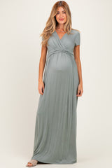 PinkBlush Teal Draped Maternity/Nursing Maxi Dress