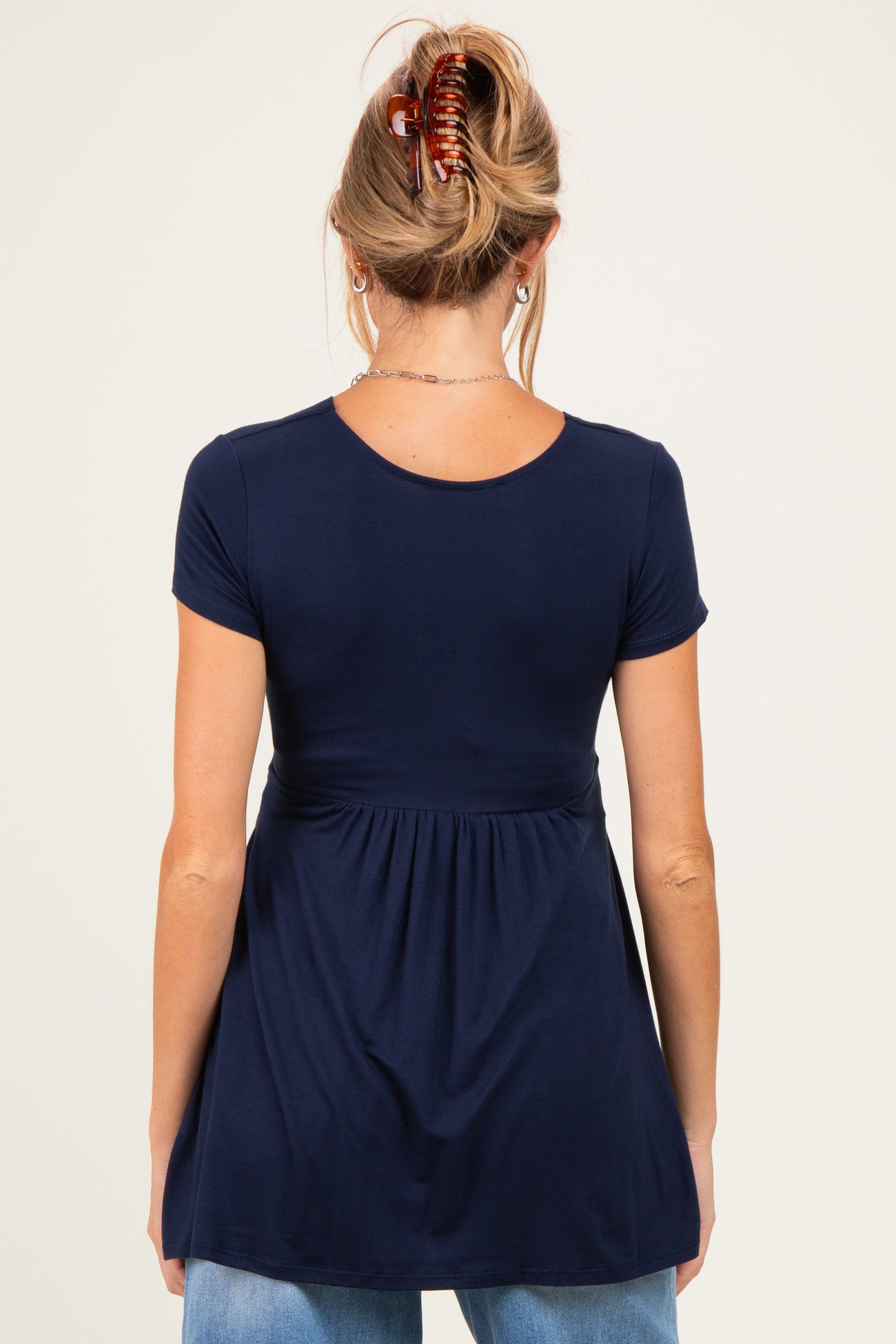 PinkBlush Navy Draped Front Maternity Nursing Top