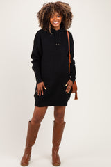 Black Chunky Waffle Knit Hooded Maternity Tunic Dress