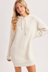 Ivory Chunky Waffle Knit Hooded Tunic Dress