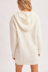 Ivory Chunky Waffle Knit Hooded Tunic Dress