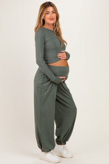 Smoky Fern Cropped Long Sleeve Pant Maternity Set