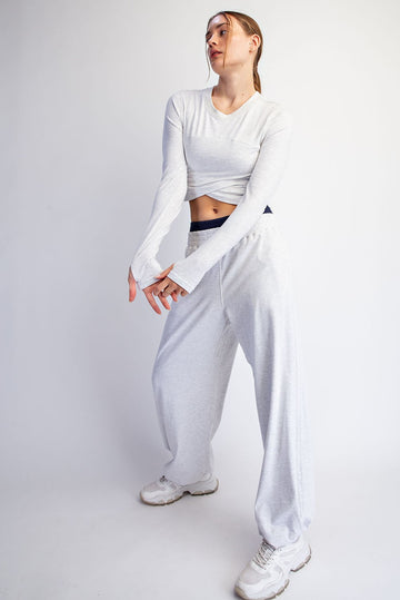 Light Heather Grey Cropped Long Sleeve Pant Set