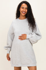 Grey Marl Oversized Bubble Sleeve Maternity Sweatshirt Dress
