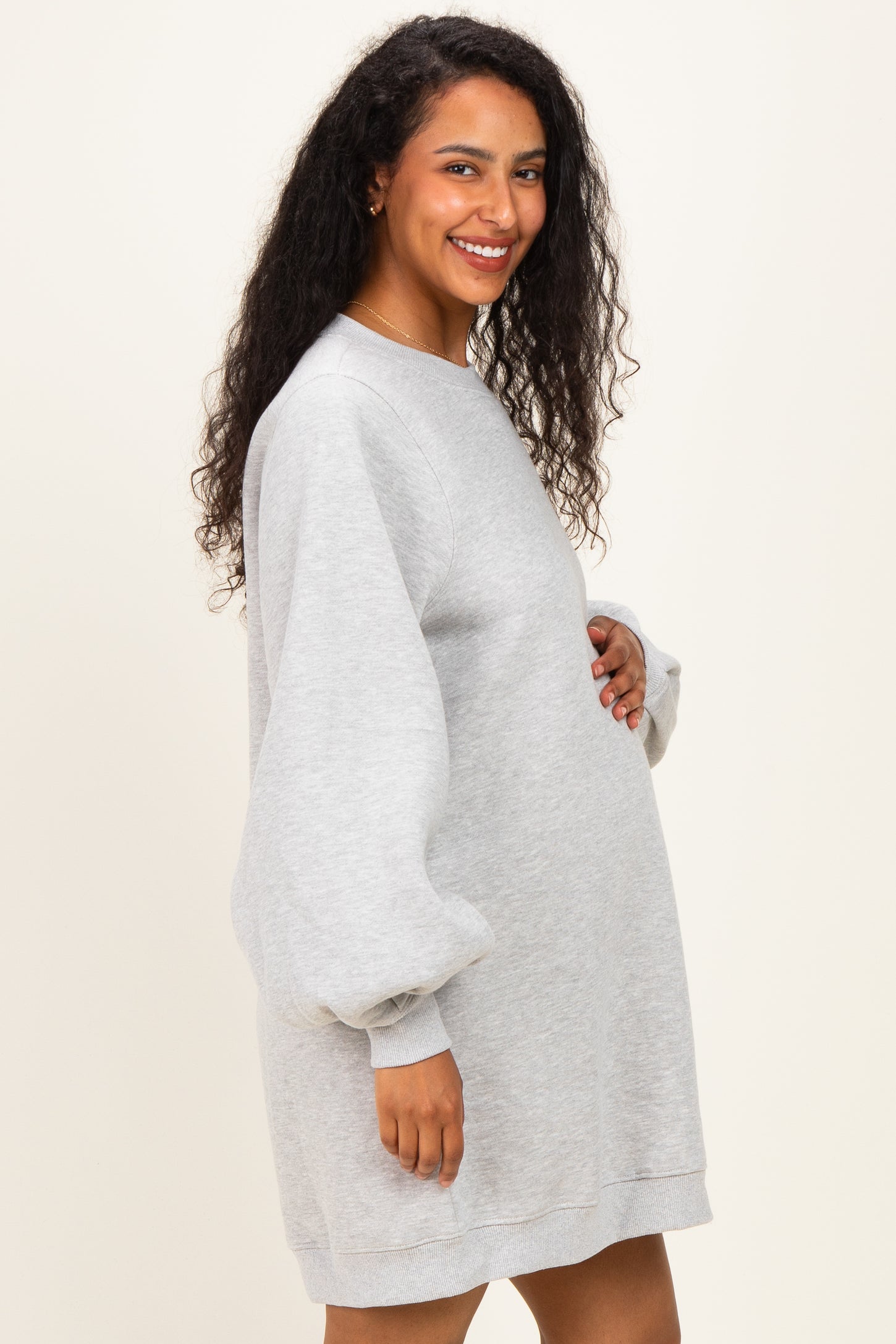 Grey Marl Oversized Bubble Sleeve Maternity Sweatshirt Dress