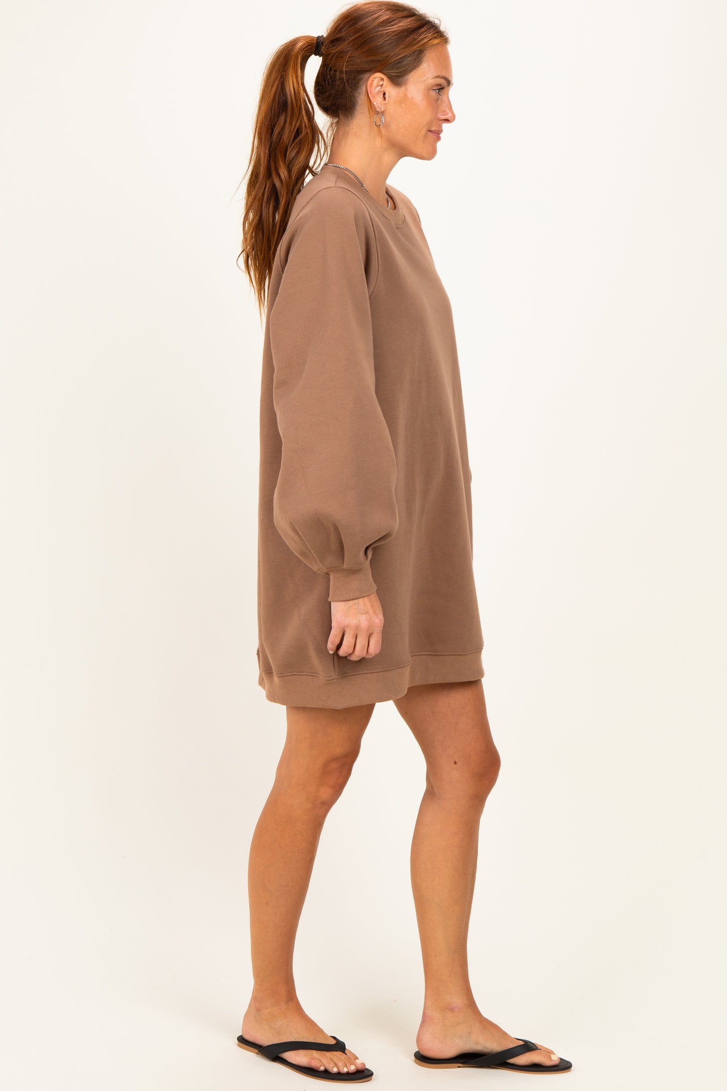 Mocha Oversized Bubble Sleeve Sweatshirt Dress