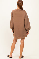 Mocha Oversized Bubble Sleeve Sweatshirt Dress