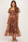 Light Brown Floral Polka Dot Tulle Maternity Midi Dress