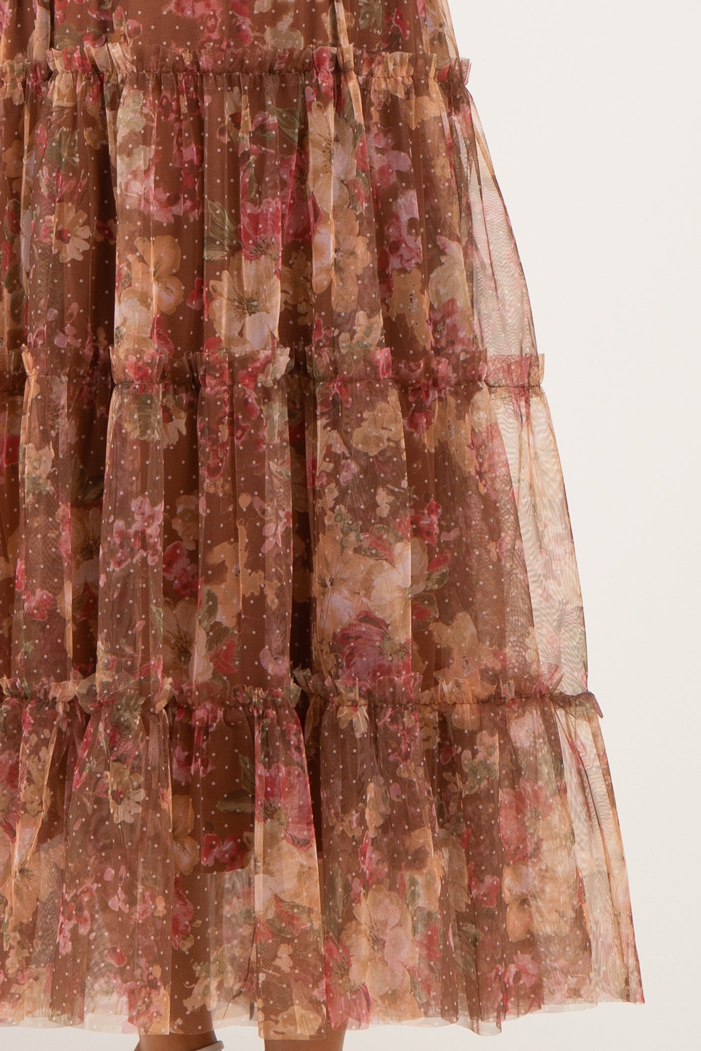 Light Brown Floral Polka Dot Tulle Maternity Midi Dress