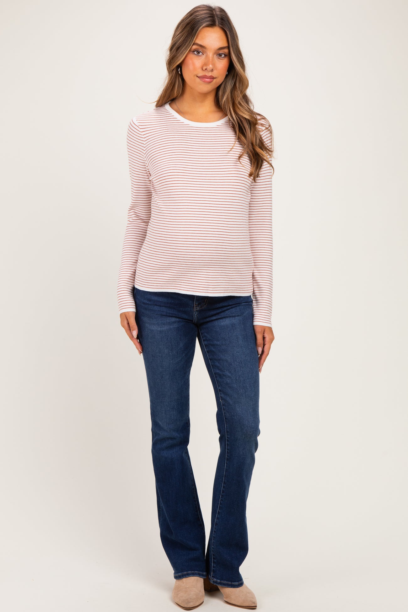 Ivory Copper Basic Pinstripe Maternity Sweater