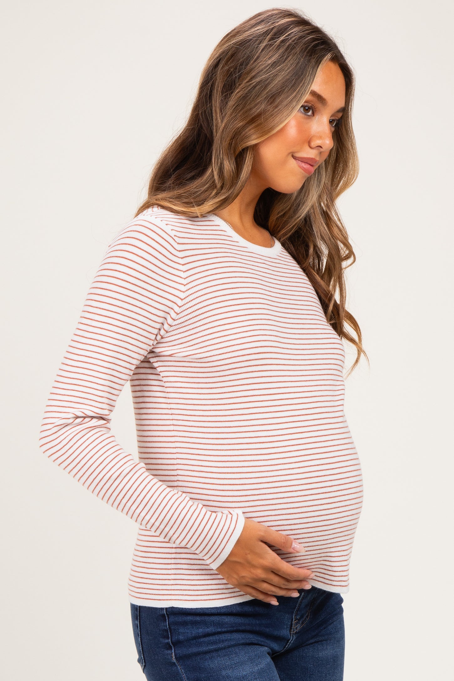 Ivory Copper Basic Pinstripe Maternity Sweater