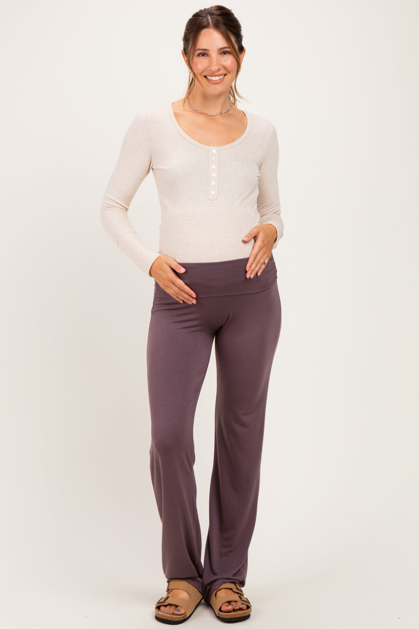 PinkBlush Purple Foldover Maternity Lounge Pants