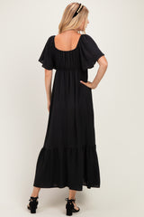 Black Flutter Sleeve Ruffle Hem Maxi Dress