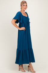 Teal Flutter Sleeve Ruffle Hem Maxi Dress