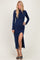 Navy Mock Neck Front Slit Long Sleeve Maxi Dress