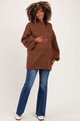 Mocha Oversized Mock Neck Maternity Tunic Sweater