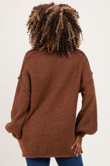 Mocha Oversized Mock Neck Maternity Tunic Sweater