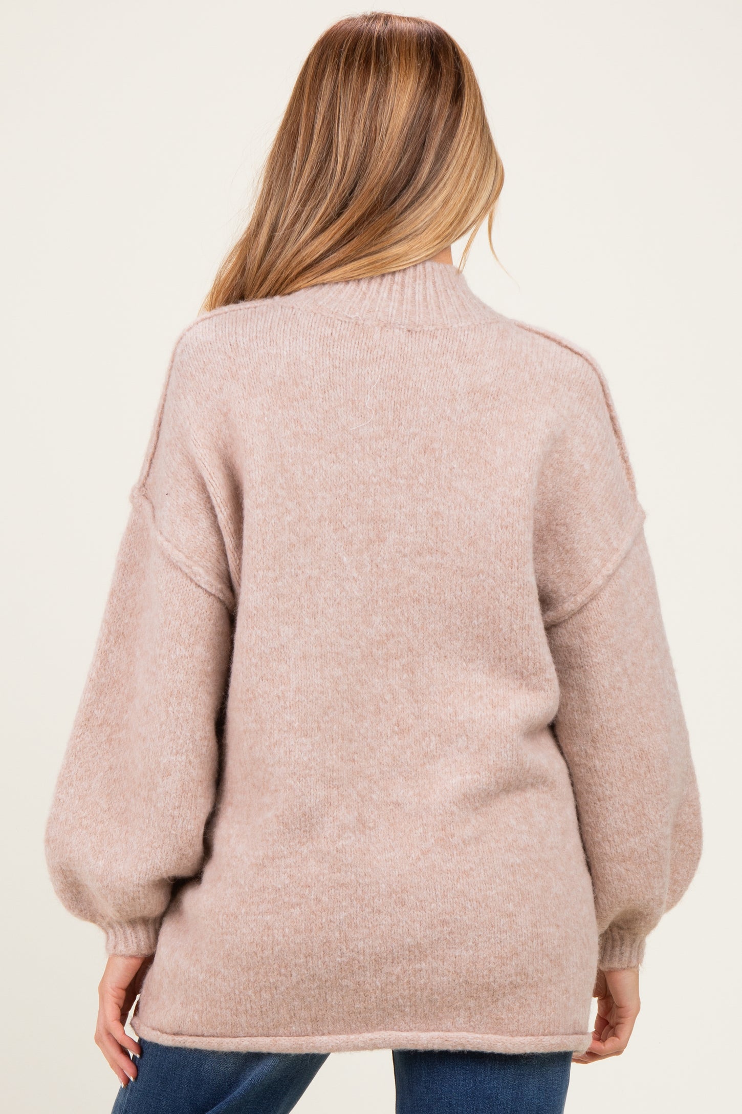 Oatmeal Oversized Mock Neck Maternity Tunic Sweater