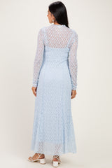 Light Blue Lace Mock Neck Long Sleeve Maxi Dress