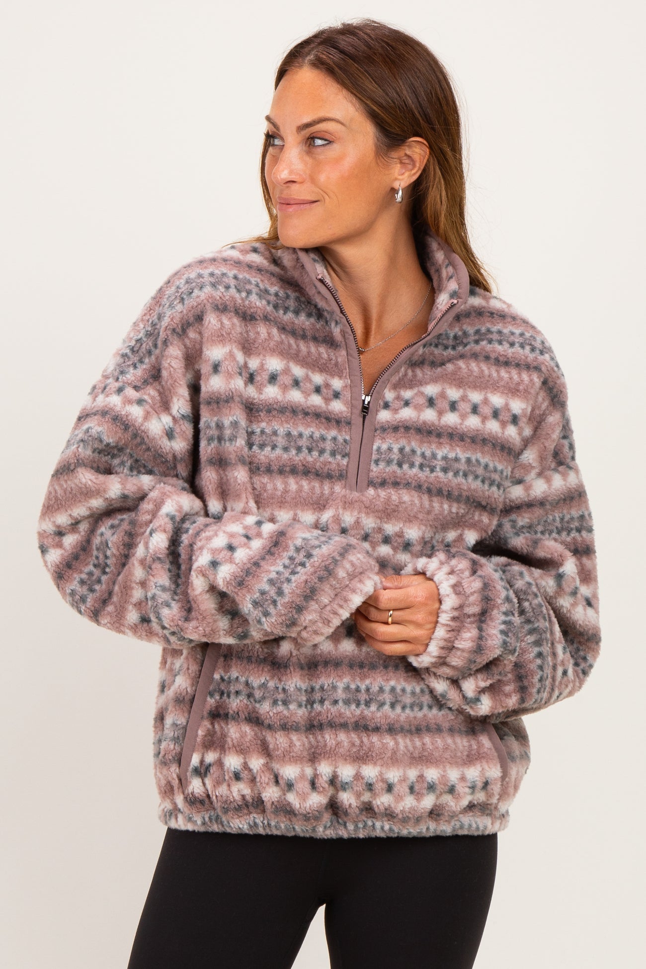 Ashwood Printed Fleece Oversized Half Zip Maternity Pullover