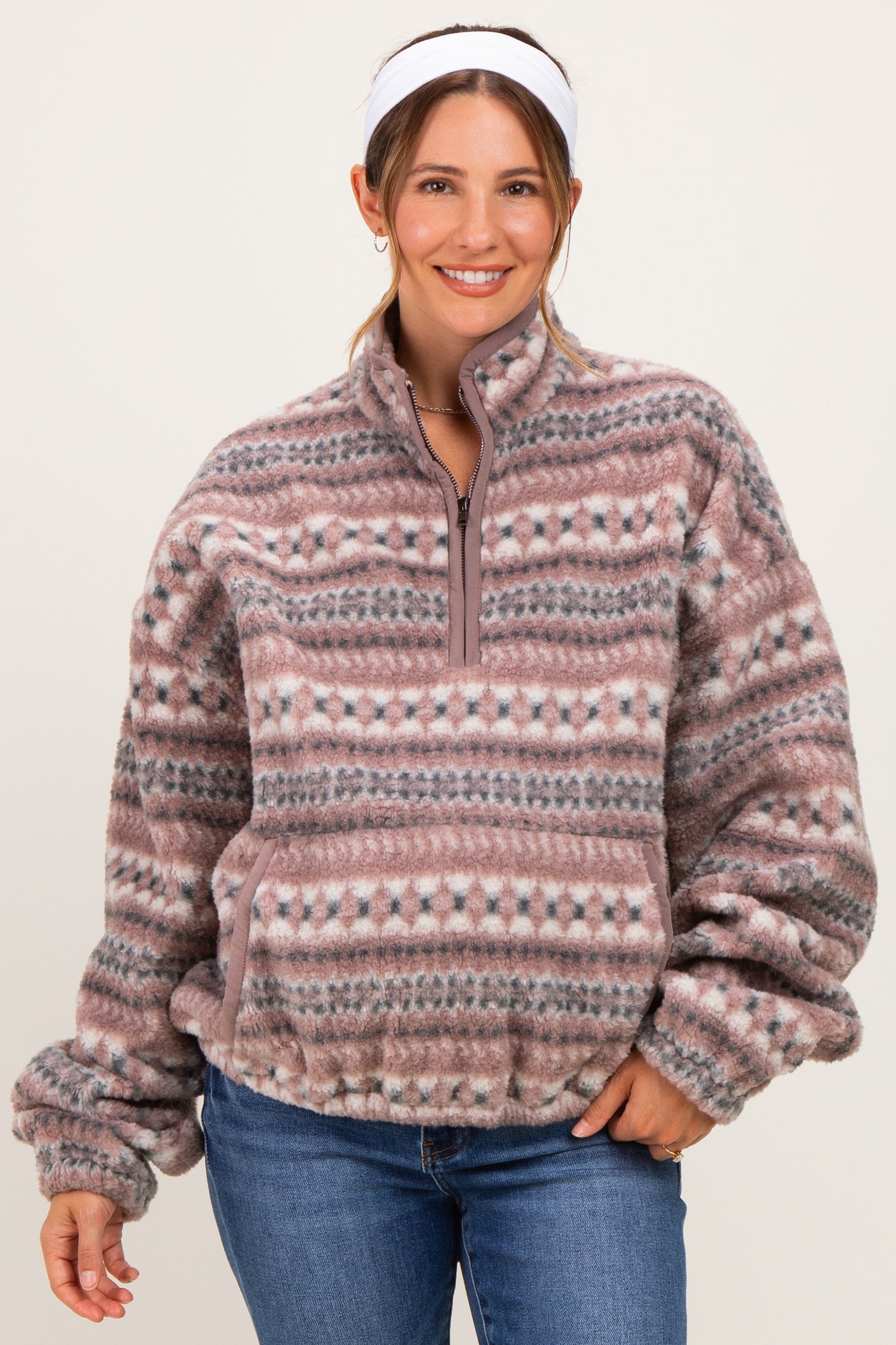 Ashwood Printed Fleece Oversized Half Zip Maternity Pullover