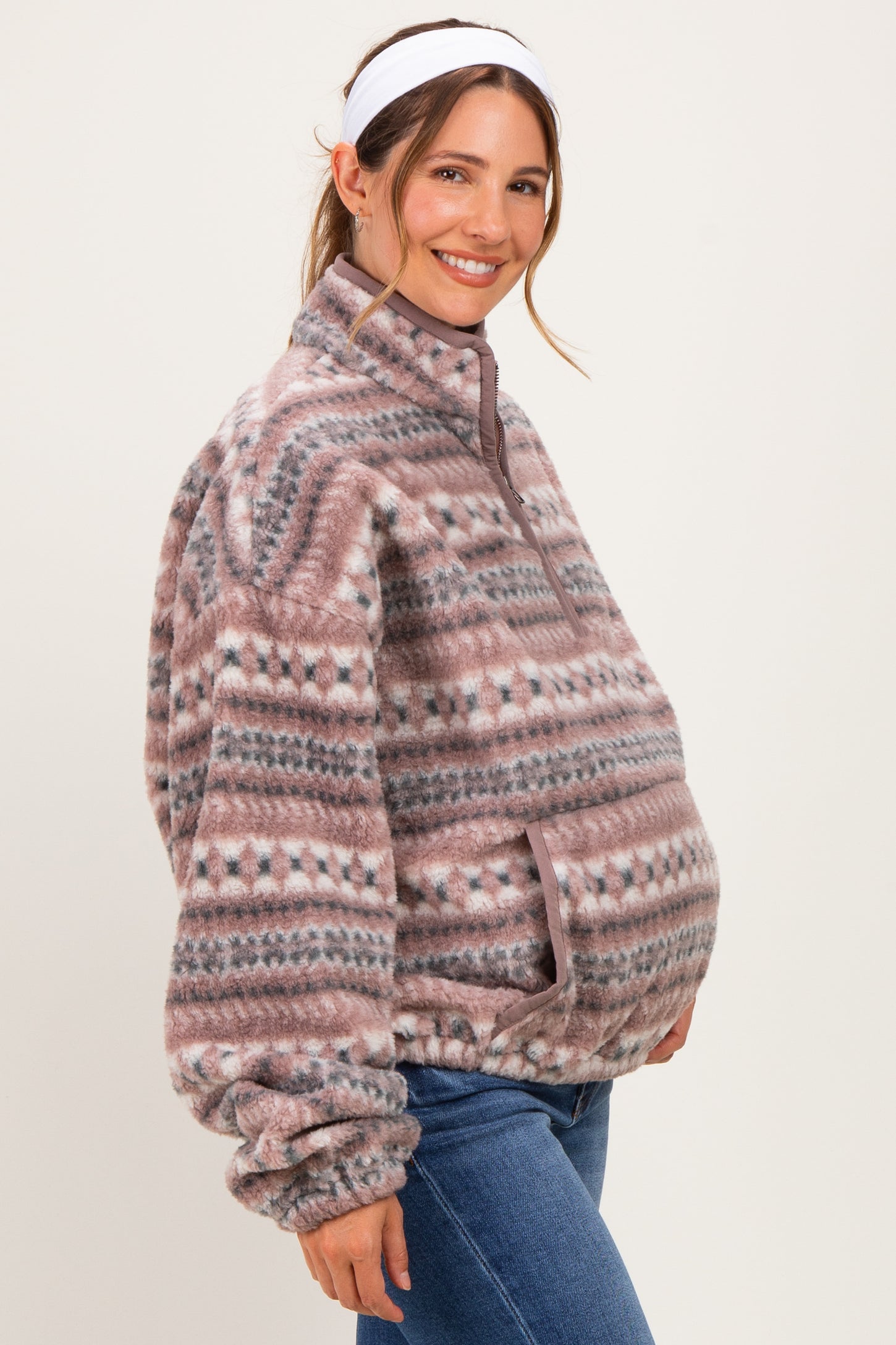 Ashwood Printed Fleece Oversized Half Zip Maternity Pullover